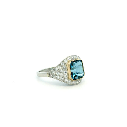 2.66ct Square Aquamarine And Pave Diamond Dress Ring