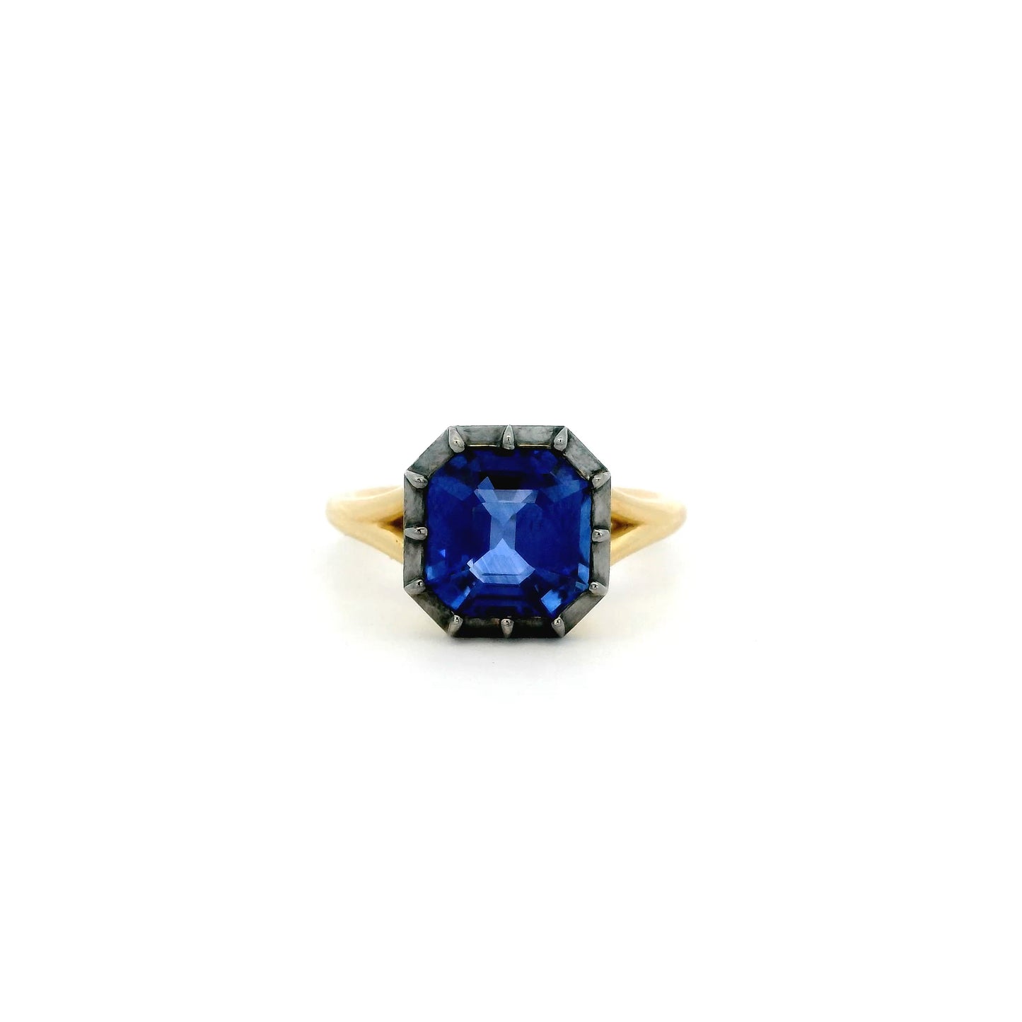 3.72ct Square Sapphire Georgian Style Solitaire Ring
