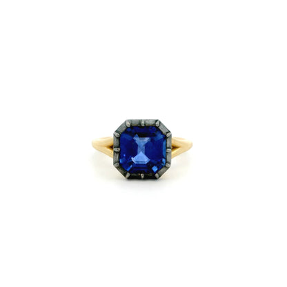 3.72ct Square Sapphire Georgian Style Solitaire Ring