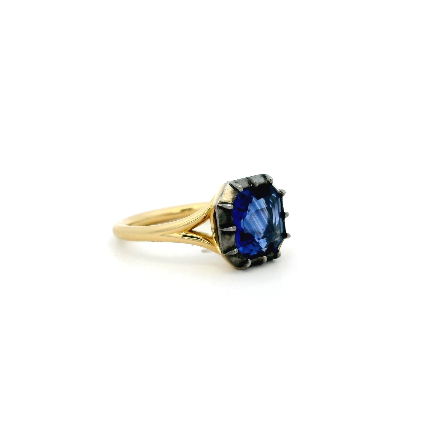 3.72ct Square Sapphire Georgian Style Solitaire Ring