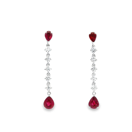 Gem Set And Diamond Line Drop Earrings