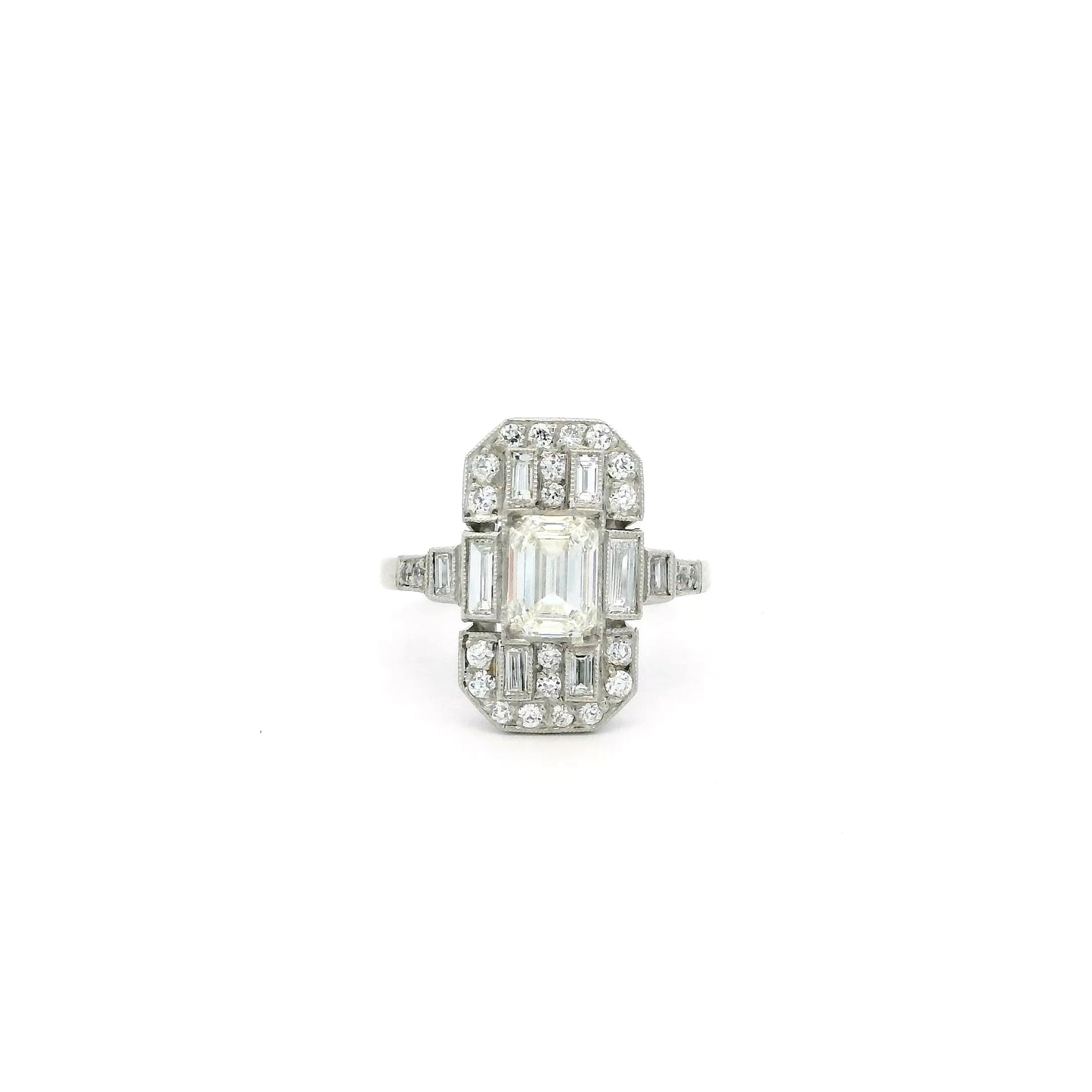 1.08ct Emerald Cut Diamond Art Deco Style Cluster Ring