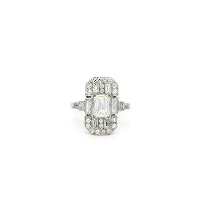 1.08ct Emerald Cut Diamond Art Deco Style Cluster Ring