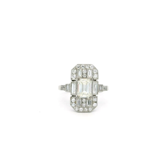 1.08ct Emerald Cut Diamond Art Deco Style Cluster Ring