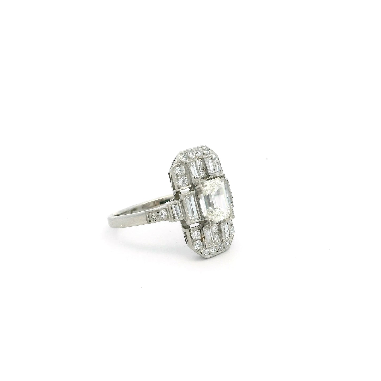 1.08ct Emerald Cut Diamond Art Deco Style Cluster Ring