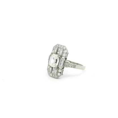 1.08ct Emerald Cut Diamond Art Deco Style Cluster Ring