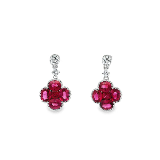 2.56ct Ruby Quatrefoil and Diamond Drop Earrings
