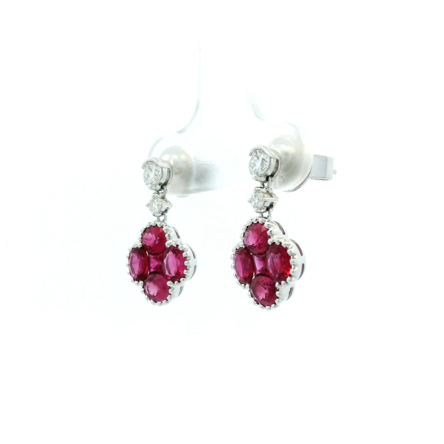 2.56ct Ruby Quatrefoil and Diamond Drop Earrings