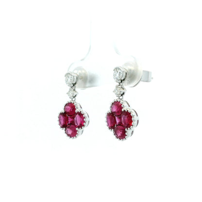 2.56ct Ruby Quatrefoil and Diamond Drop Earrings