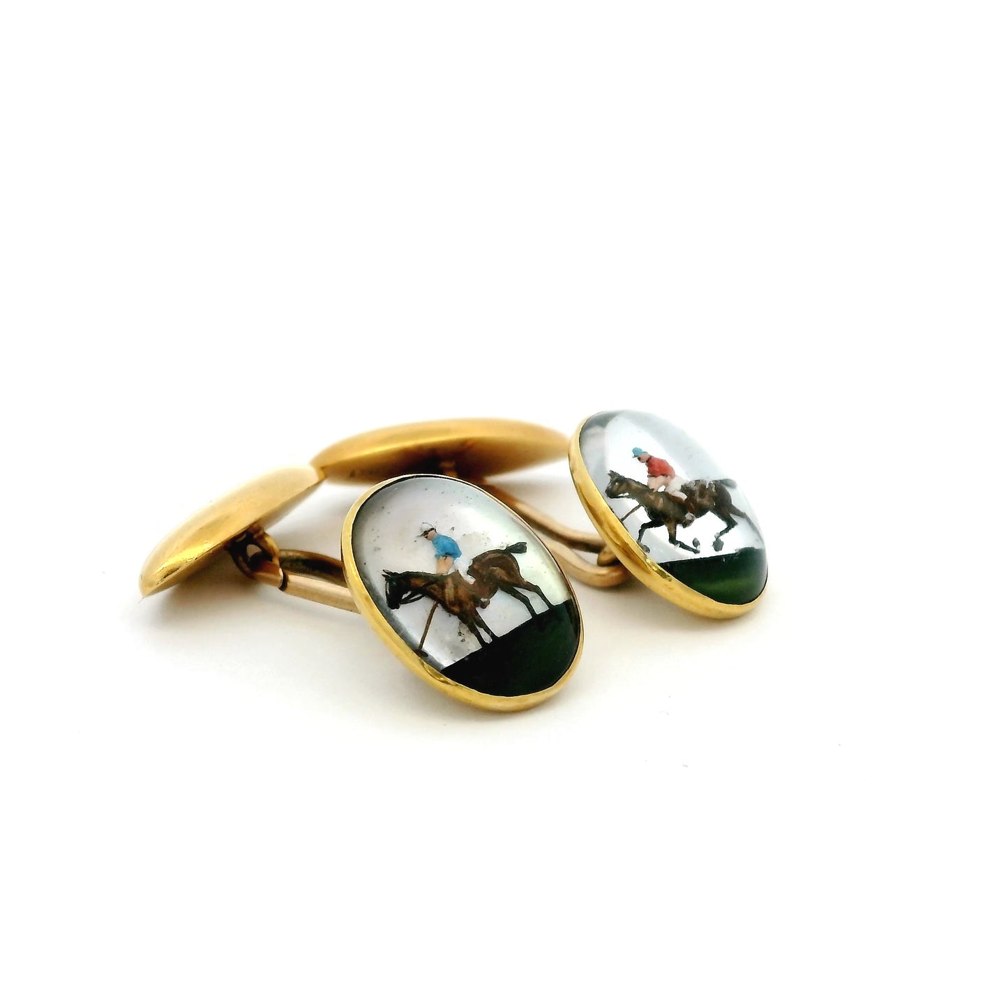 18ct Yellow Gold Essex Crystal Polo Player And Horse Cufflinks