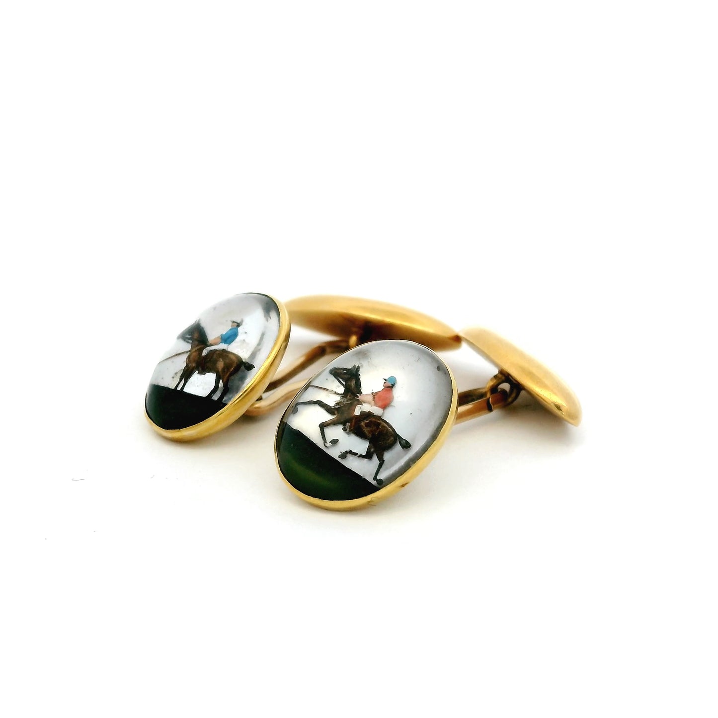 18ct Yellow Gold Essex Crystal Polo Player And Horse Cufflinks