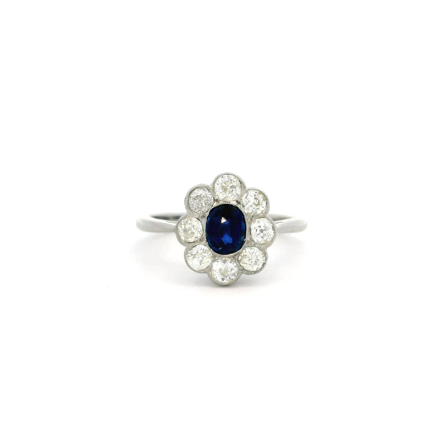 0.65ct Cushion Sapphire And Old Cut Diamond Cluster Ring