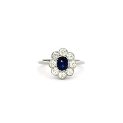 0.65ct Cushion Sapphire And Old Cut Diamond Cluster Ring