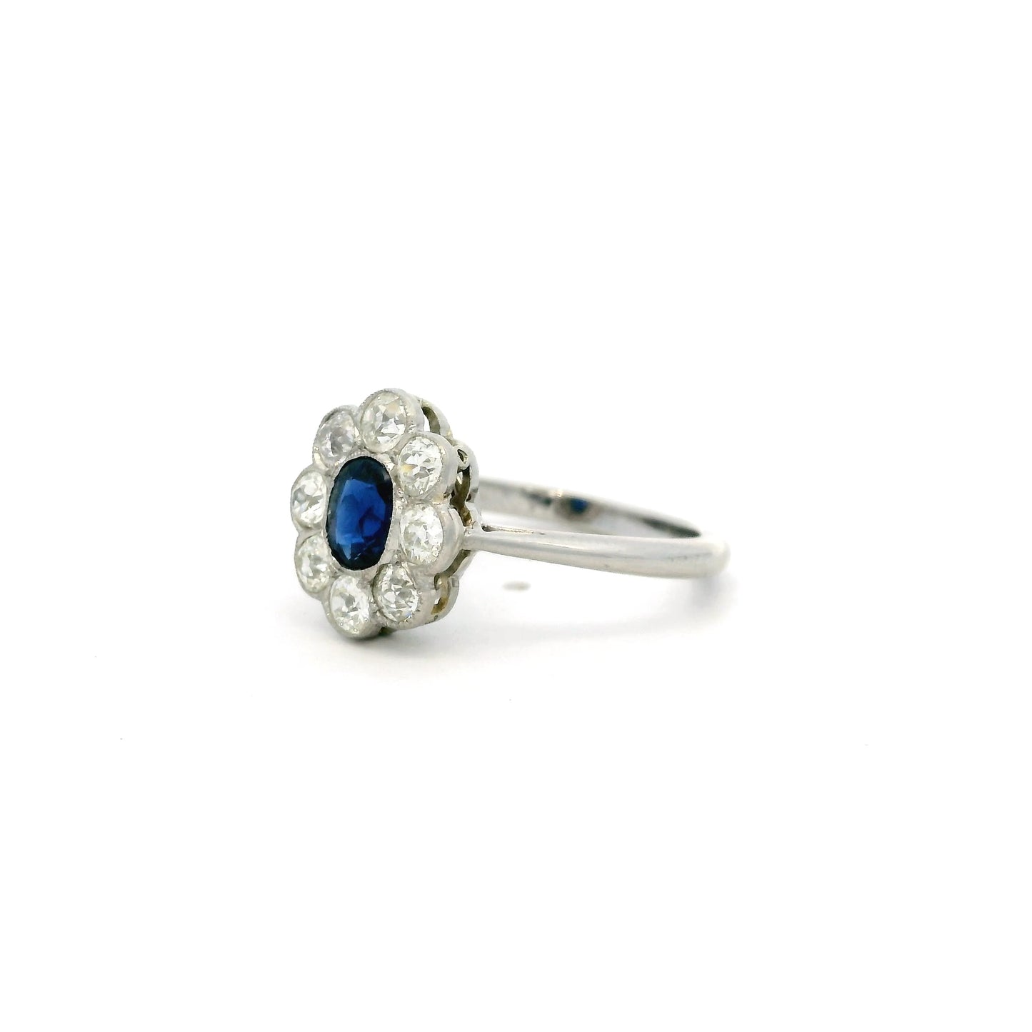 0.65ct Cushion Sapphire And Old Cut Diamond Cluster Ring