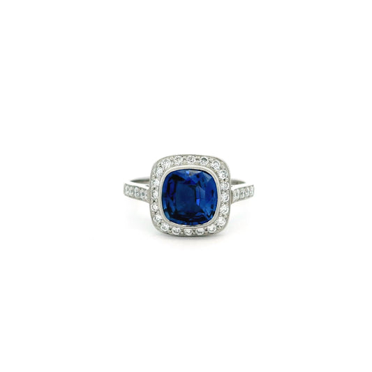 2.12ct Cushion Sapphire and Diamond Cluster Ring