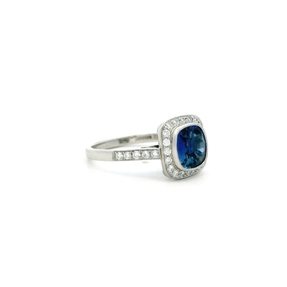 2.12ct Cushion Sapphire and Diamond Cluster Ring