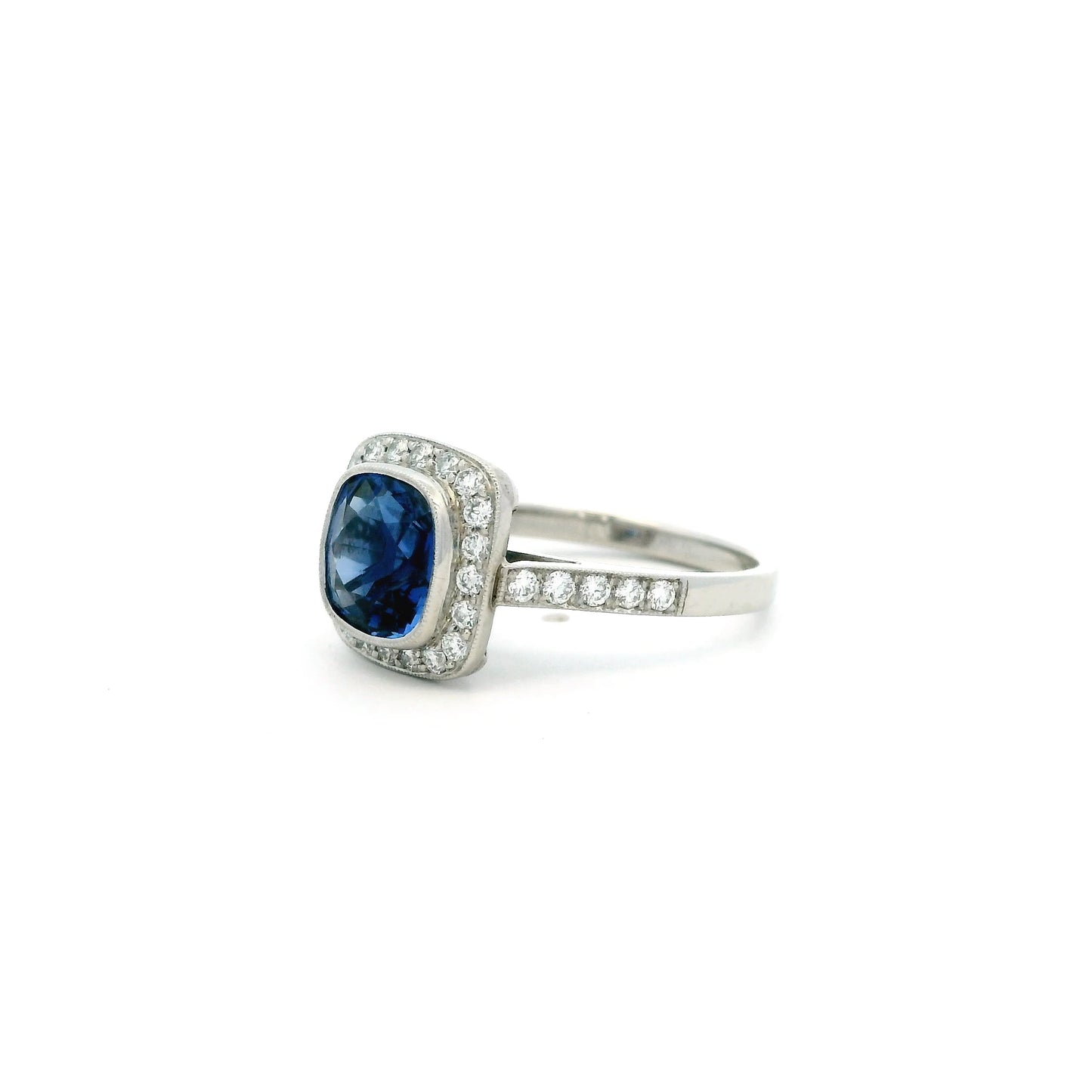2.12ct Cushion Sapphire and Diamond Cluster Ring