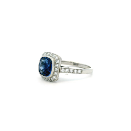 2.12ct Cushion Sapphire and Diamond Cluster Ring