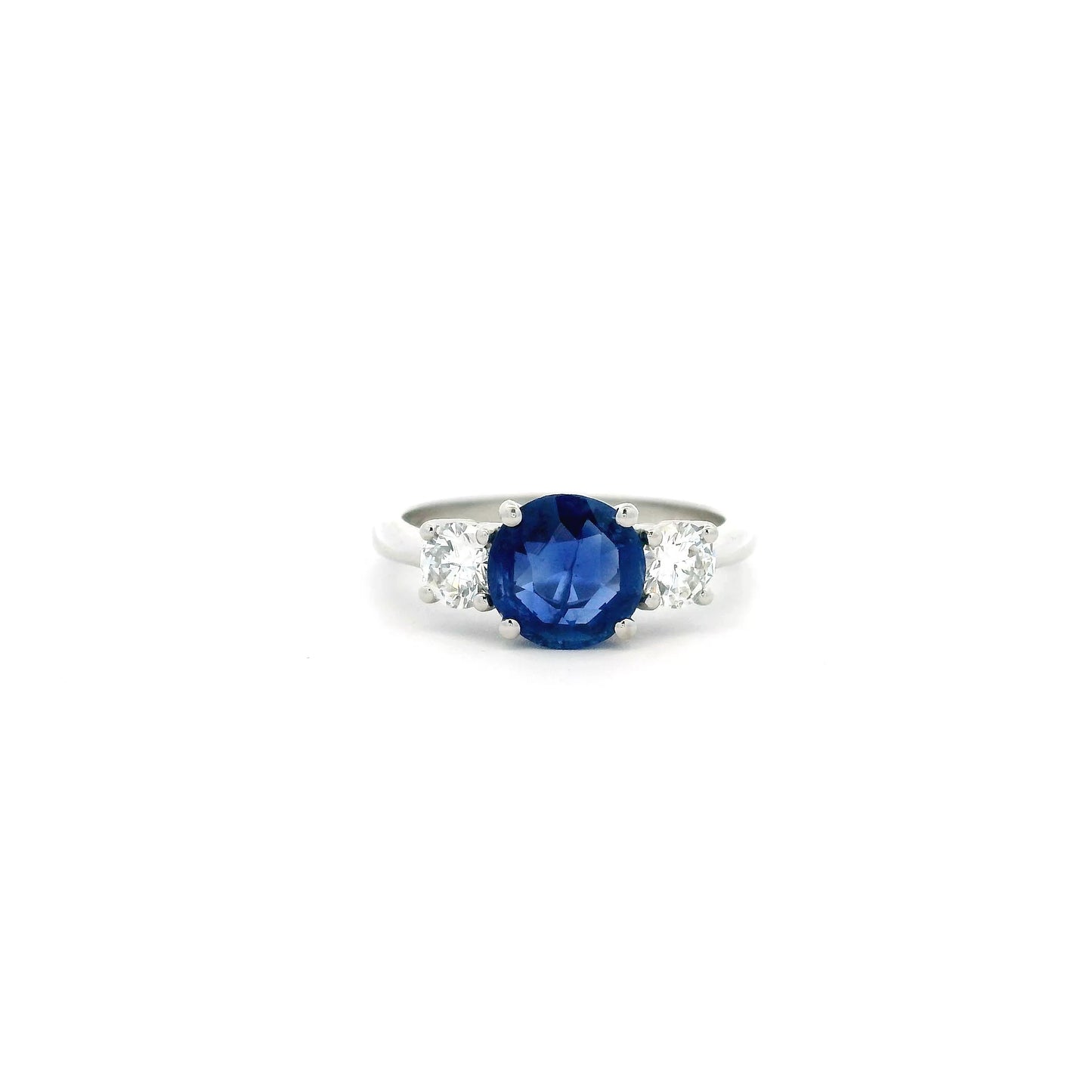 Certified Kashmir 1.84ct Round Sapphire And Diamond Three Stone Ring
