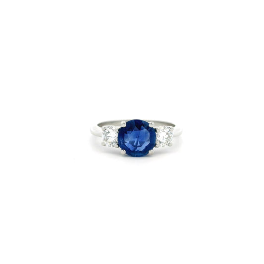 Certified Kashmir 1.84ct Round Sapphire And Diamond Three Stone Ring