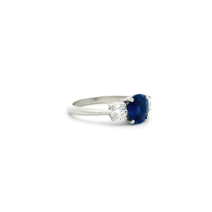 Certified Kashmir 1.84ct Round Sapphire And Diamond Three Stone Ring