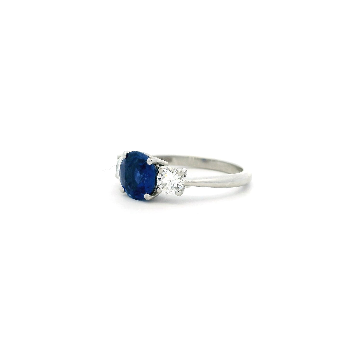 Certified Kashmir 1.84ct Round Sapphire And Diamond Three Stone Ring