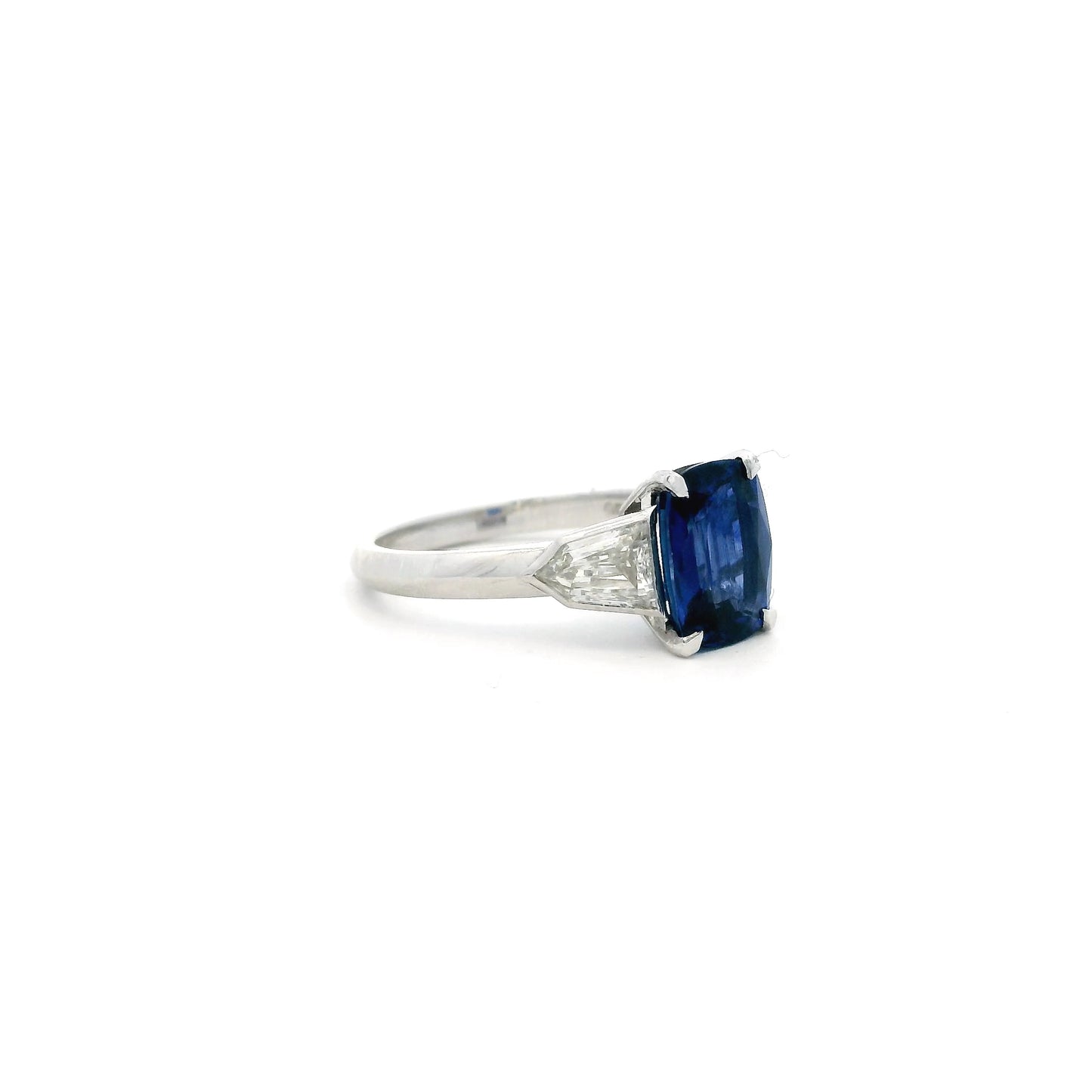 2.20ct Elongated Cushion Sapphire and Diamond Three Stone Ring