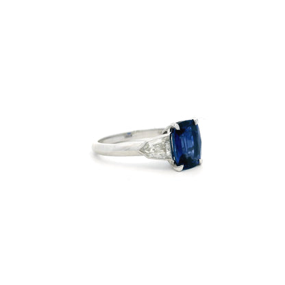 2.20ct Elongated Cushion Sapphire and Diamond Three Stone Ring