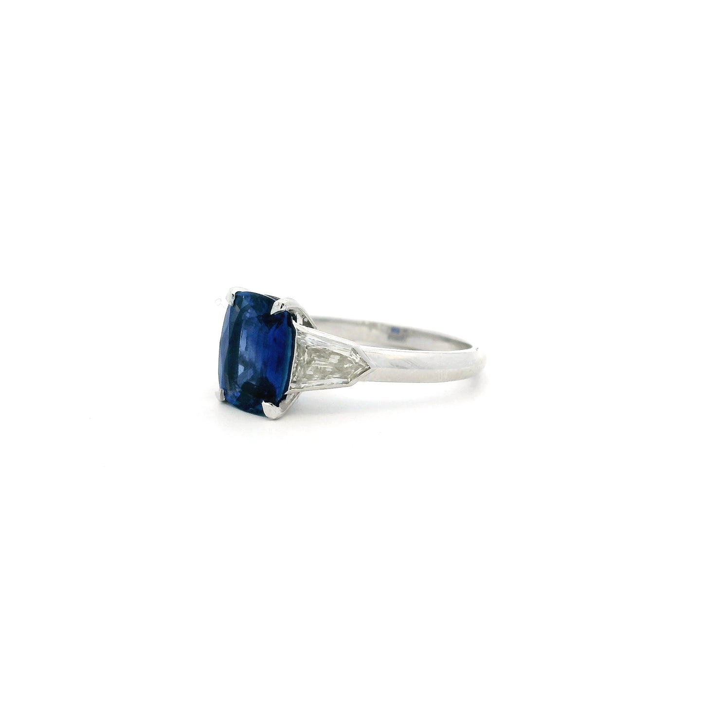 2.20ct Elongated Cushion Sapphire and Diamond Three Stone Ring