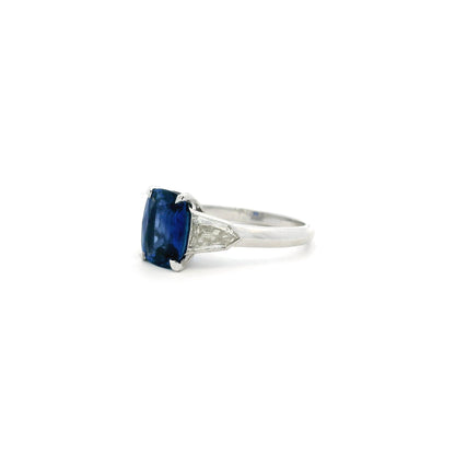 2.20ct Elongated Cushion Sapphire and Diamond Three Stone Ring
