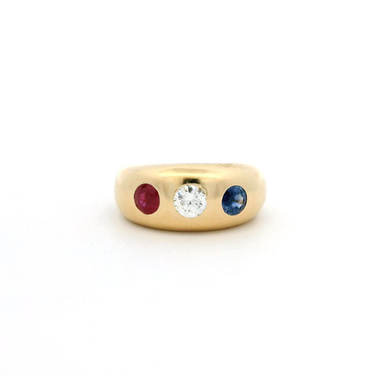 Sapphire, Ruby And Diamond Gypsy Ring