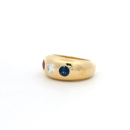 Sapphire, Ruby And Diamond Gypsy Ring