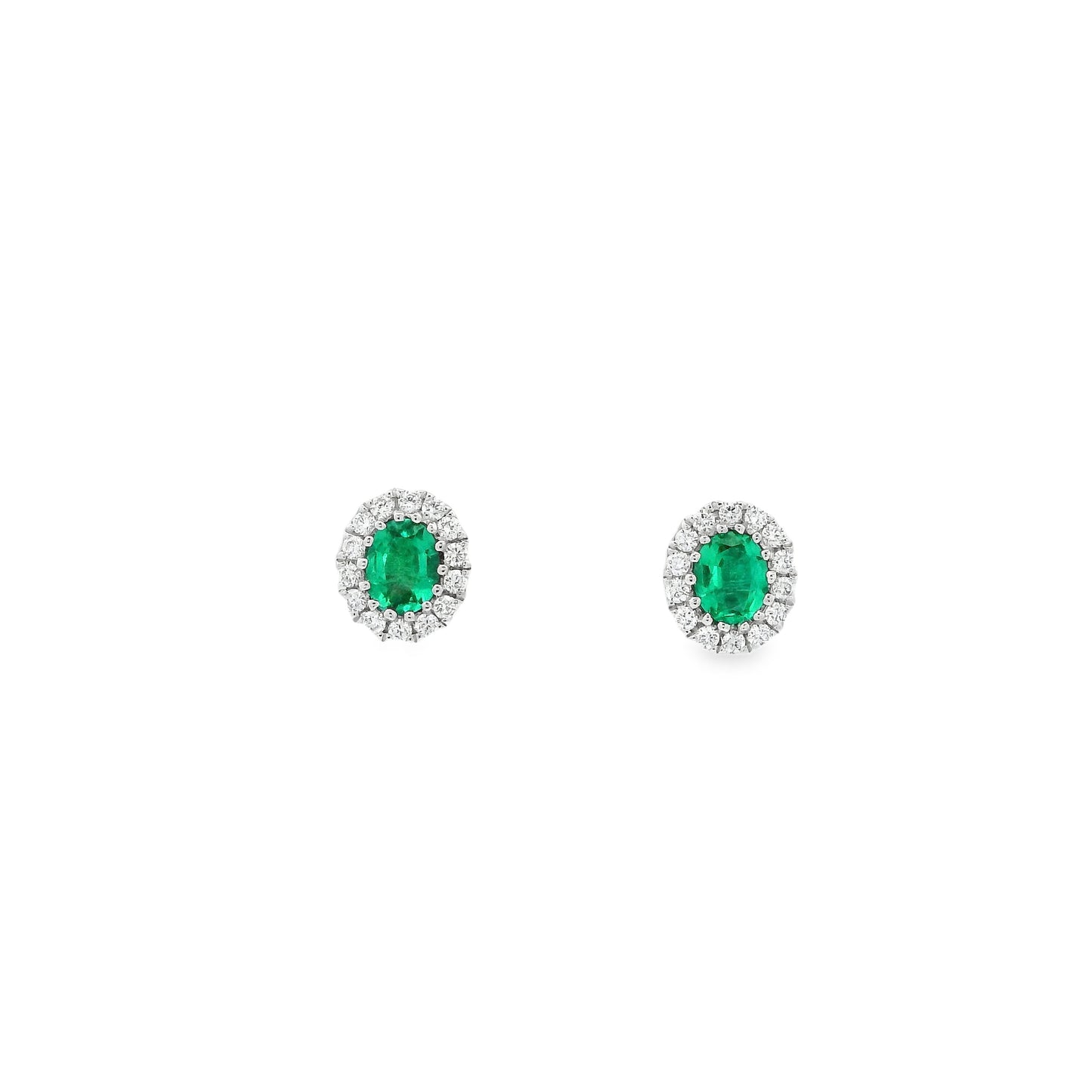 0.55ct Oval Emerald And Diamond Cluster Stud Earrings