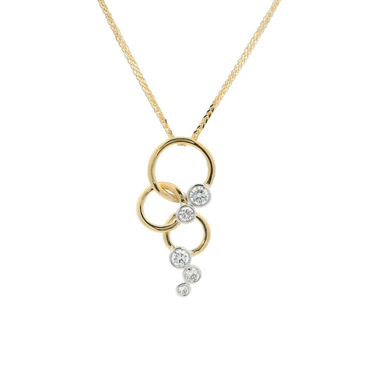 Round Diamond Bubbles And Yellow Gold Rings Drop Pendant