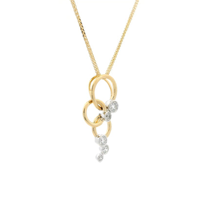 Round Diamond Bubbles And Yellow Gold Rings Drop Pendant