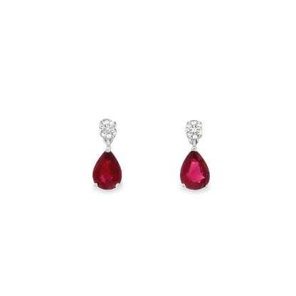 1.61ct Pear Ruby And Round Diamond Drop Earrings