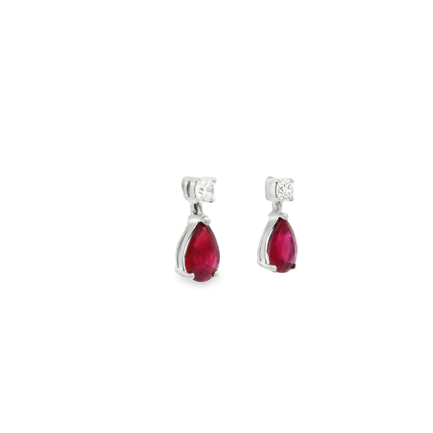 1.61ct Pear Ruby And Round Diamond Drop Earrings