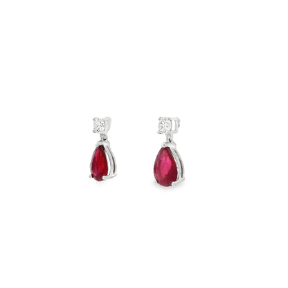 1.61ct Pear Ruby And Round Diamond Drop Earrings