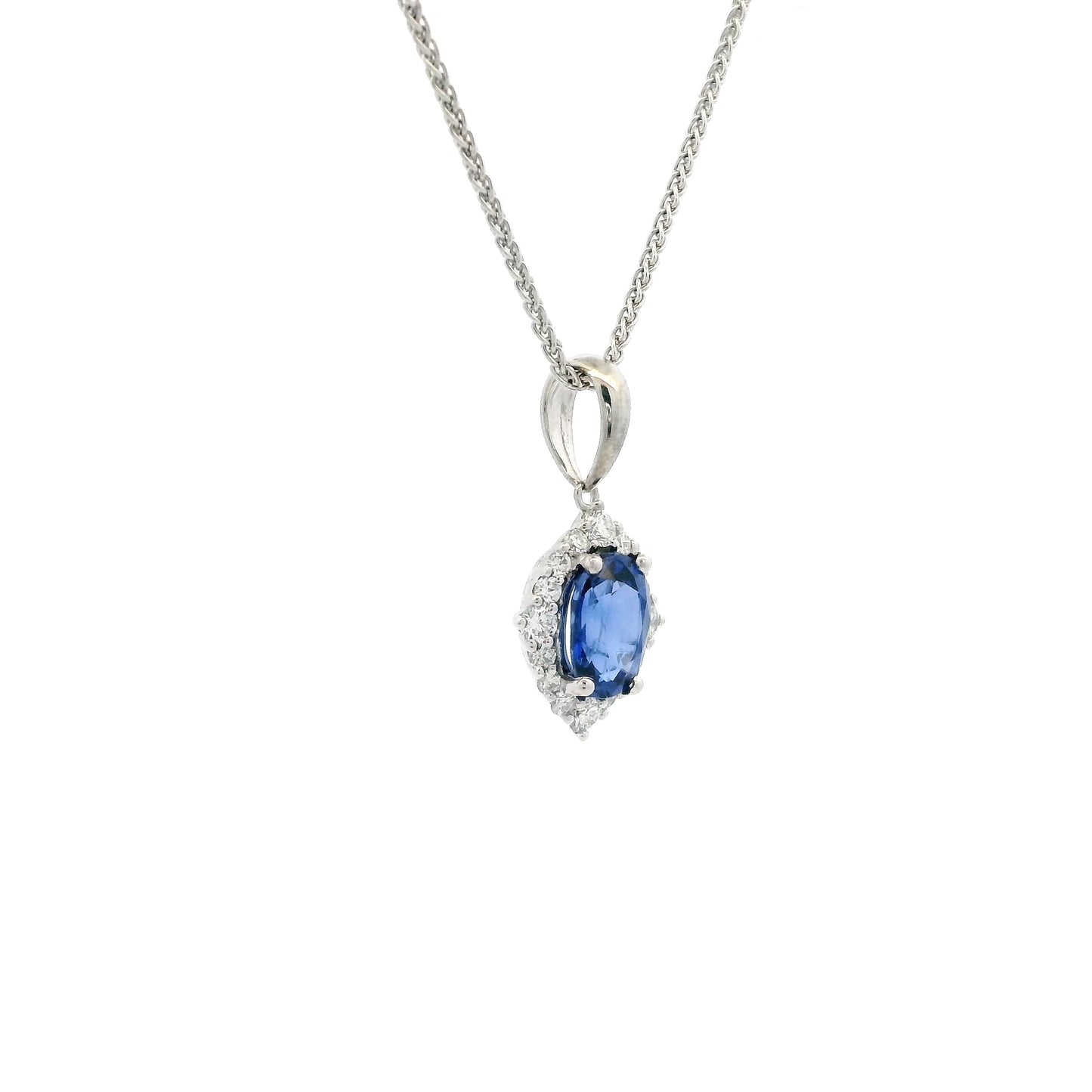1.05ct Oval Sapphire And Round Diamond Cluster Pendant