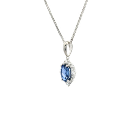 1.05ct Oval Sapphire And Round Diamond Cluster Pendant
