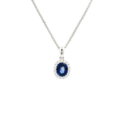 0.79ct Oval Sapphire And Round Diamond Cluster Pendant