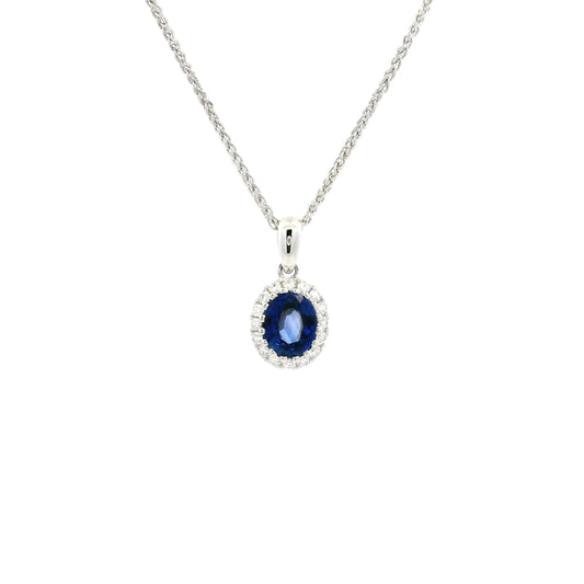 0.79ct Oval Sapphire And Round Diamond Cluster Pendant