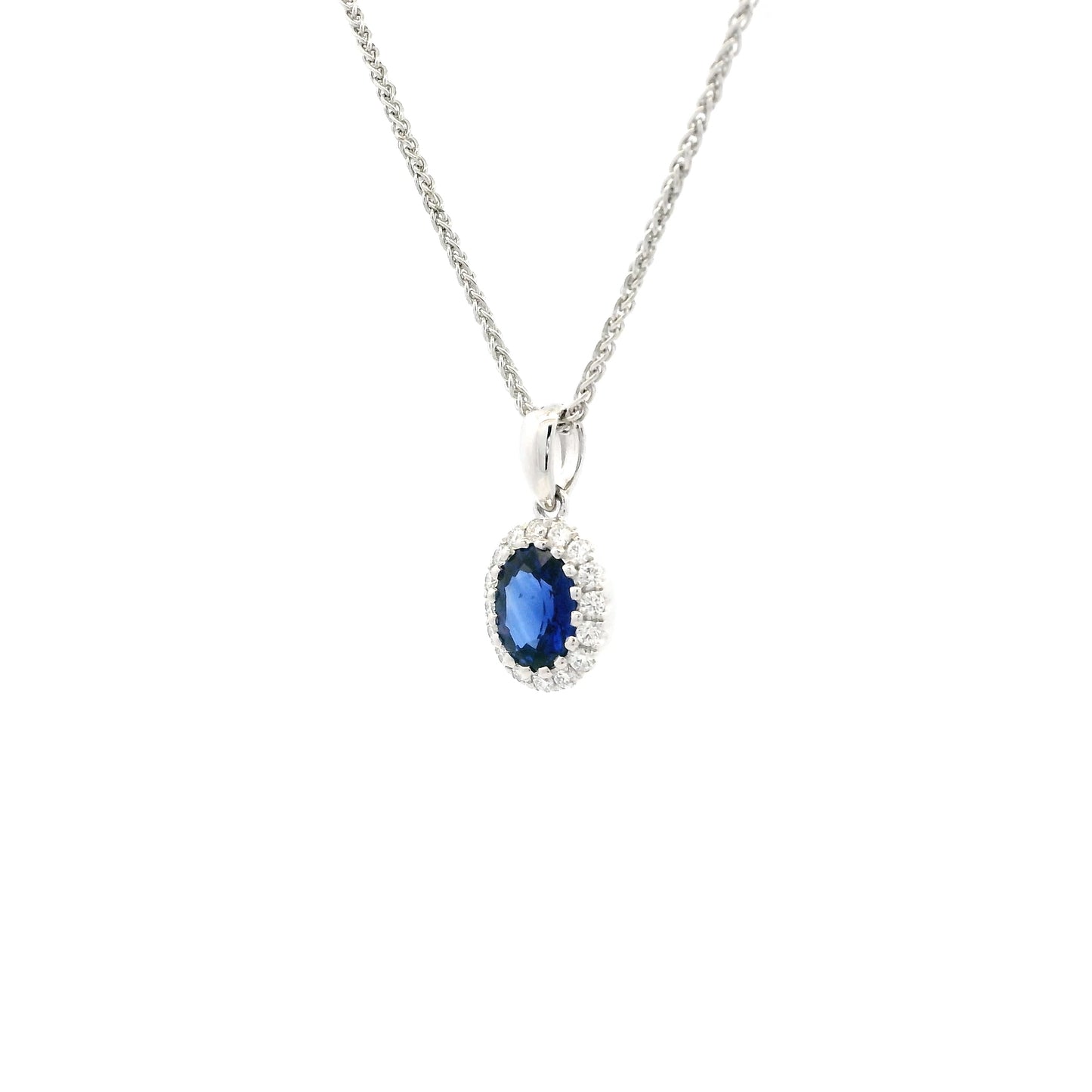 0.79ct Oval Sapphire And Round Diamond Cluster Pendant