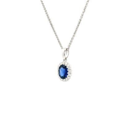 0.79ct Oval Sapphire And Round Diamond Cluster Pendant
