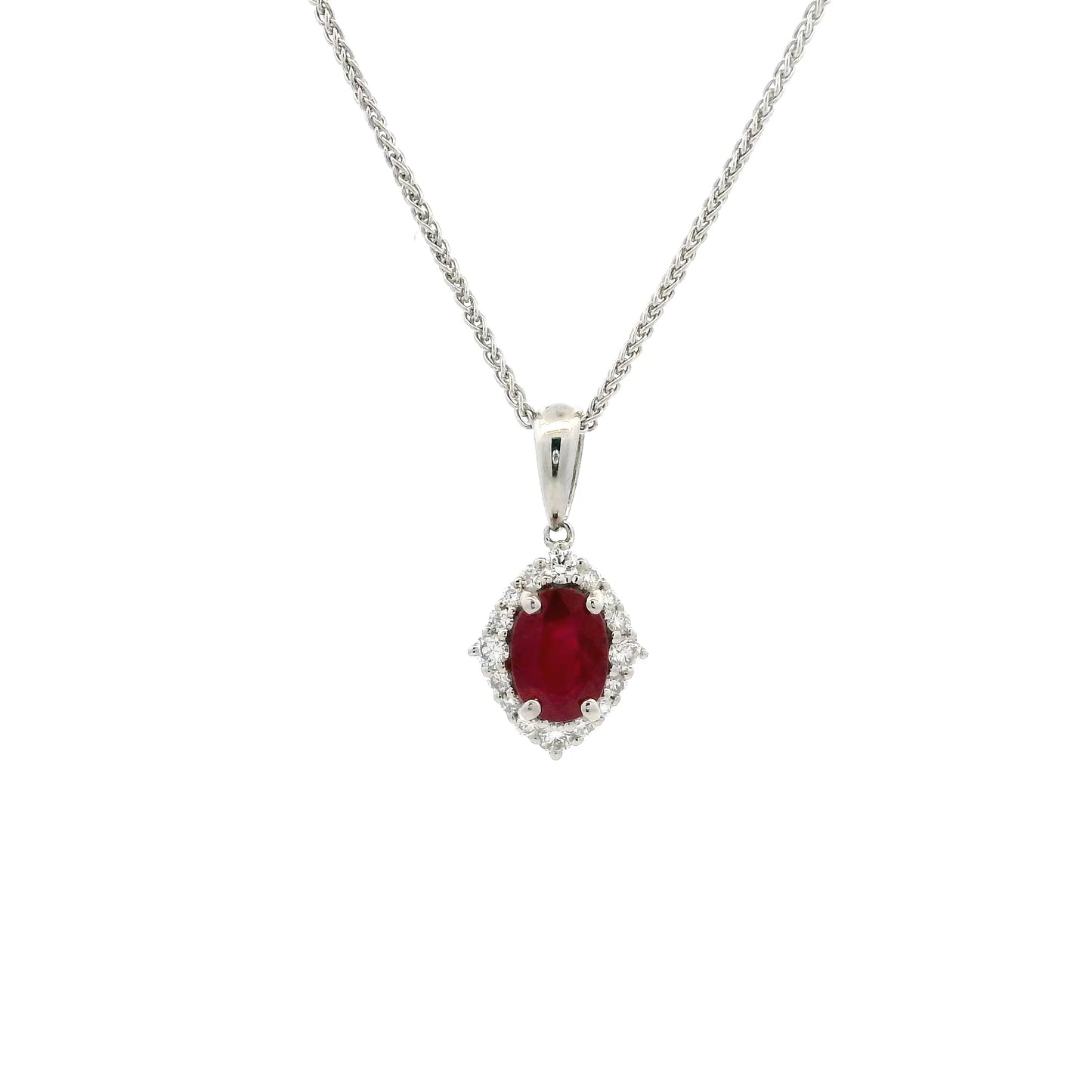 1.06ct Oval Ruby And Round Diamond Cluster Pendant