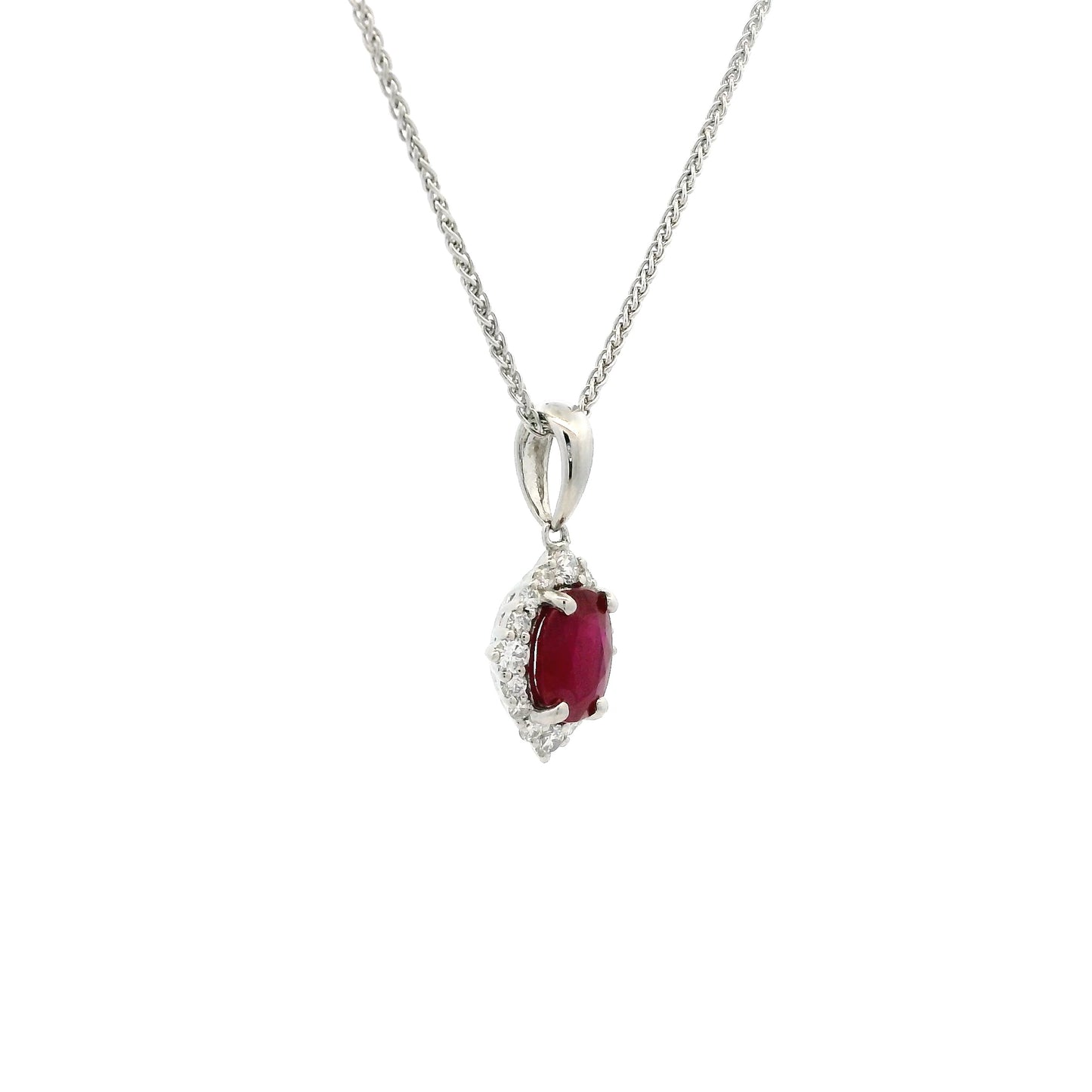 1.06ct Oval Ruby And Round Diamond Cluster Pendant