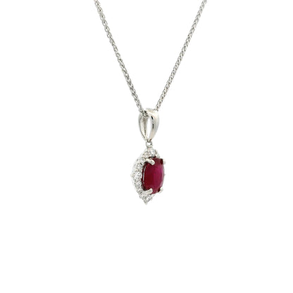 1.06ct Oval Ruby And Round Diamond Cluster Pendant