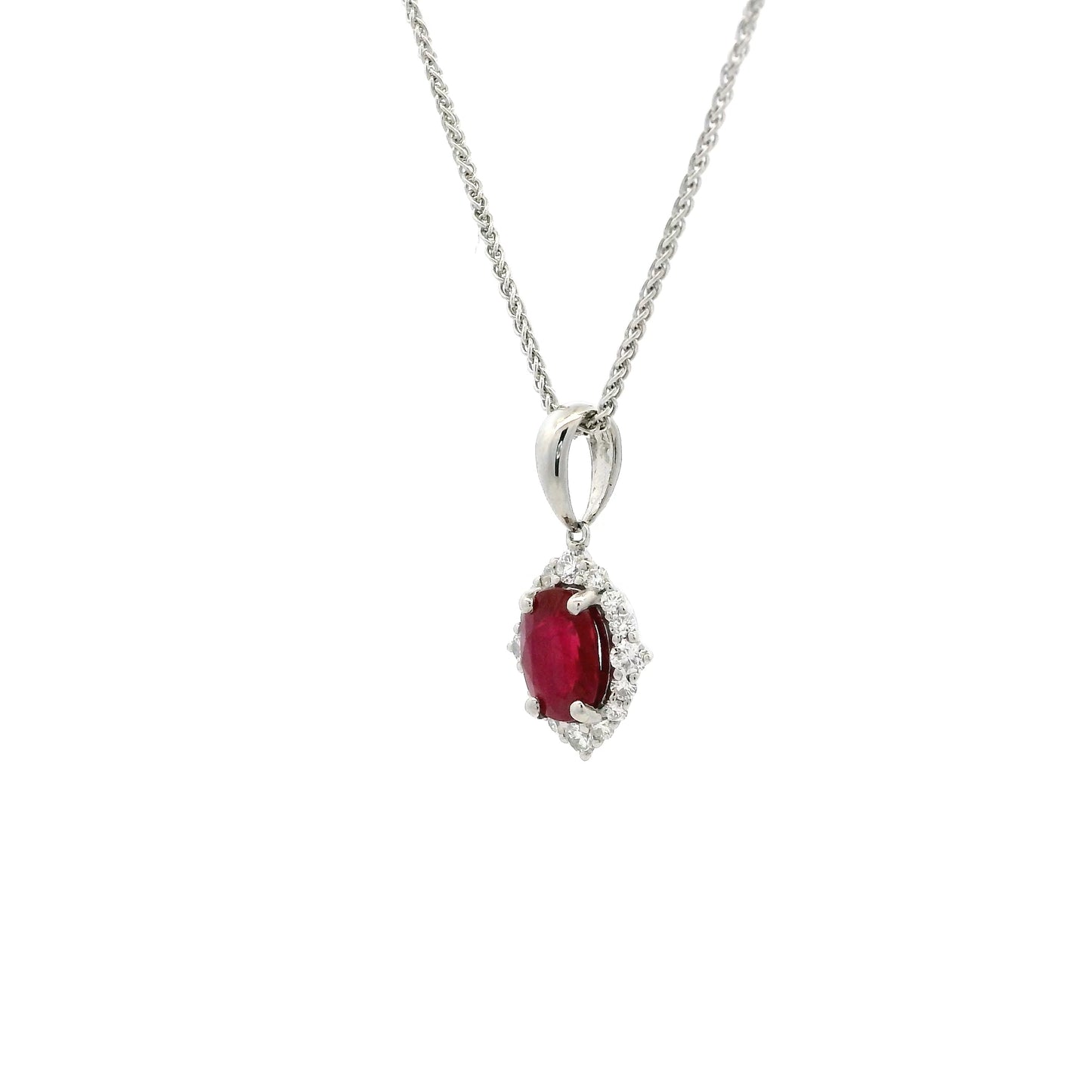 1.06ct Oval Ruby And Round Diamond Cluster Pendant