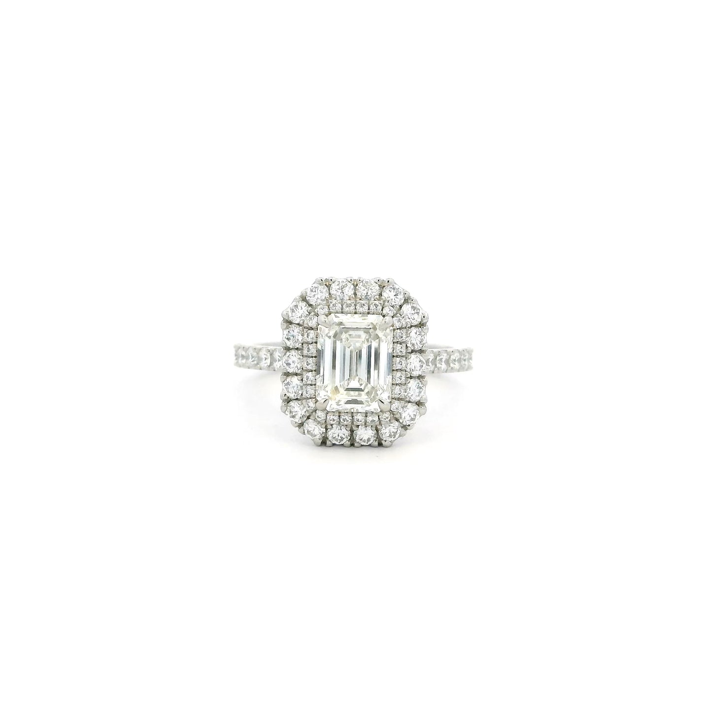 1.21ct Emerald Cut Diamond Double Cluster Ring