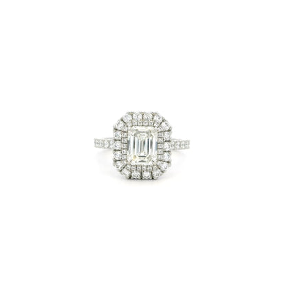 1.21ct Emerald Cut Diamond Double Cluster Ring